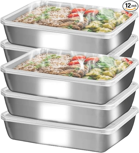 stainless steelFood Storage 12-Pack Lunch BoxContainers setsstorage box with lidfreezer FrozenKitchen tra with lidOven plateSide dish plate Freezer & Dishwasher Safe