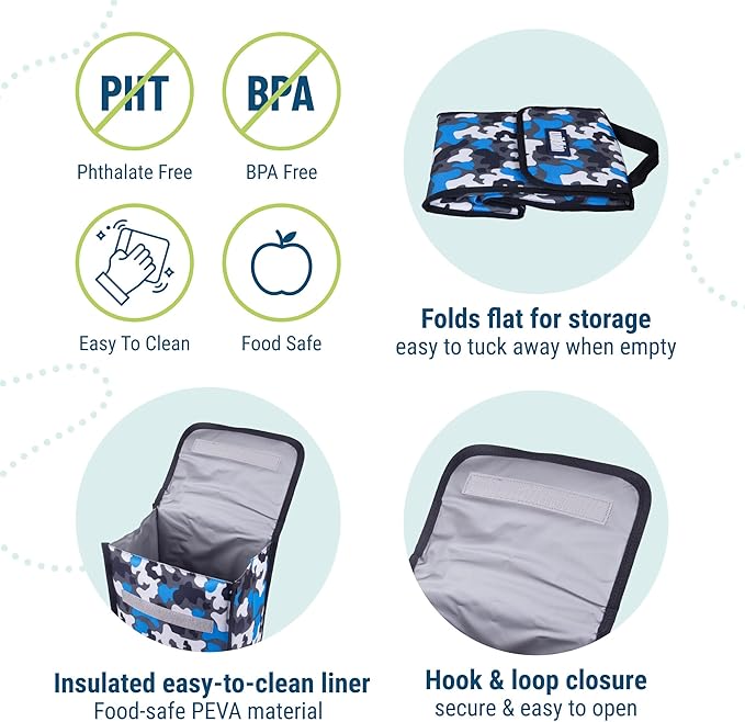 Wildkin Kids Insulated Lunch Bag – Reusable, Ideal for Hot/Cold Snacks, School & Travel - Blue Camo