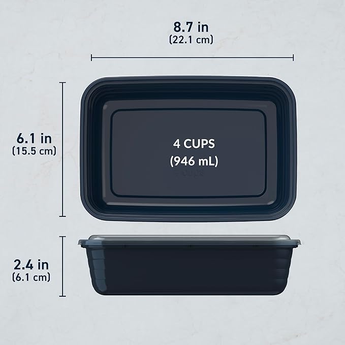 Bentgo Prep - 20-Piece 1-Compartment Reusable Meal Prep Containers with Lids, PFAS & BPA Free Materials, Durable, Microwave, Freezer, & Dishwasher Safe To Go Food Storage (Navy Blue)