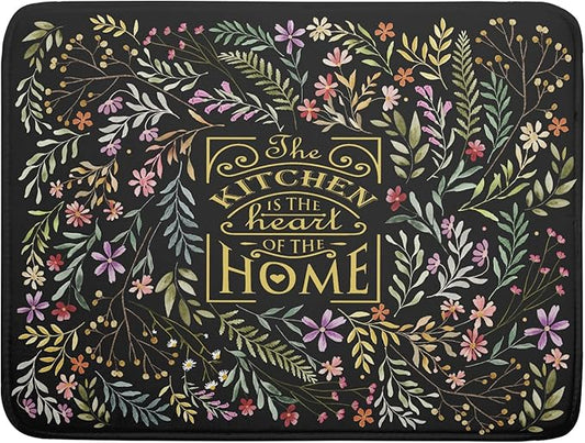Vintage Microfiber Dish Drying Mat Wildflowers Leaves Absorbent Dry Mat for Kitchen Counter Decor