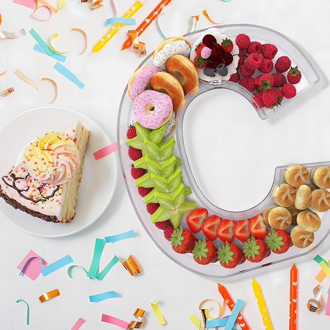 13.8" Extra Large Acrylic Letter Charcuterie Board Box, Reusable Fillable Letter Cake Candy Dish Display Serving Tray for Birthday Anniversary Party Decoration (C)