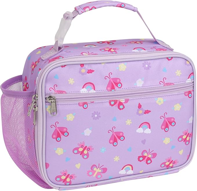 Bagseri Kids Lunch Bag for Girls - Insulated Kids Lunch Box for Daycare and School Reusable Meal Tote Bag with Water Bottle Holder, Easy-Clean Water-Resistant Fabric, Purple Butterfly