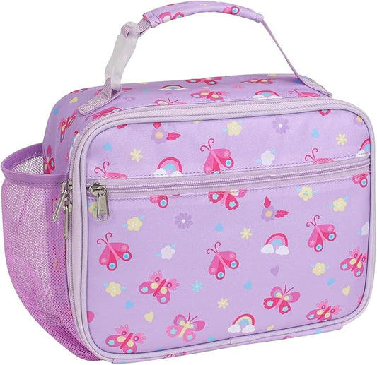 Bagseri Kids Lunch Bag for Girls - Insulated Kids Lunch Box for Daycare and School Reusable Meal Tote Bag with Water Bottle Holder, Easy-Clean Water-Resistant Fabric, Purple Butterfly