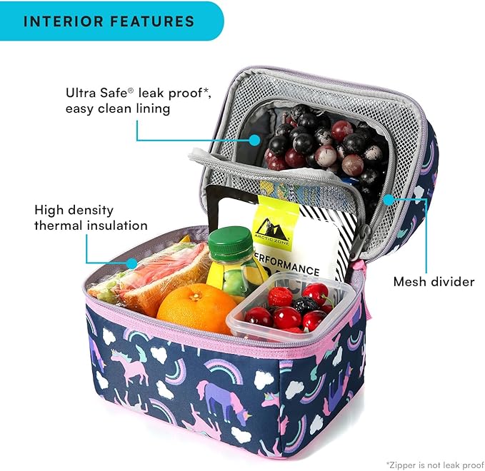 Arctic Zone Kids Lunch Bucket Combo with 210g Ice Pack and Sandwich Container, Unicorn Princess