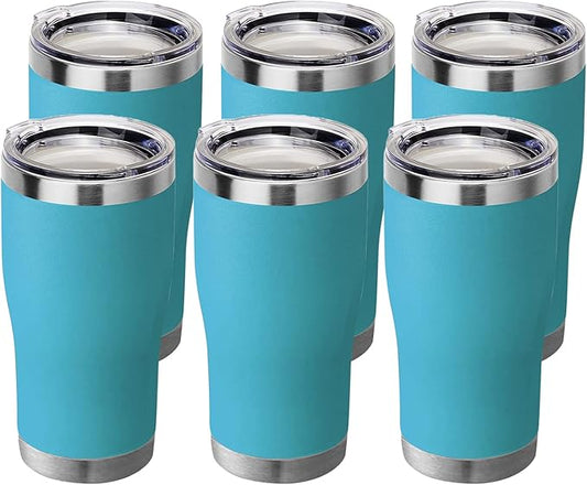 HASLE OUTFITTERS 20 oz Tumbler Bulk, Stainless Steel Tumblers with Lid, Vacuum Insulated Tumbler, Double Wall Powder Coated Cup, coffee mugs, Sky Blue, 6 Pack