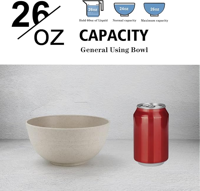 Wrova Wheat Straw Bowl Sets,8 PCS Unbreakable Cereal Bowls 26 OZ,Microwave and Dishwasher Safe Bowls, Kitchen Bowl suitable for cereal,salad,snack and soup (Beige)