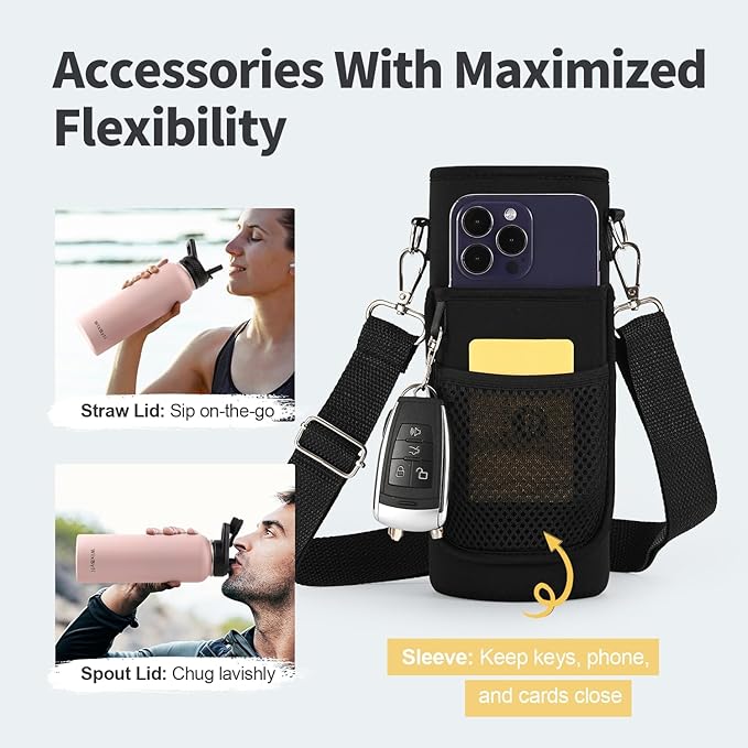 40 oz Insulated Water Bottle with Straw (Cold for 48 Hrs), Stainless Steel Triple Wall Vacuum Sports Water Jug, Leakproof Hydro Cup Flask with Paracord Handle & Straw Spout Lids & DIY Stickers