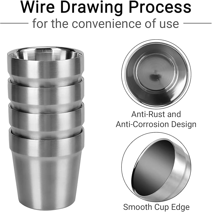 Beasea Stainless Steel Cups 6 oz, 8 Pack Small Bulk Stainless Steel Tumbler Stackable Insulated Mini Cups for Drinking Double Wall Metal Glasses Tin Cups for Home Restaurant Office Party Camping