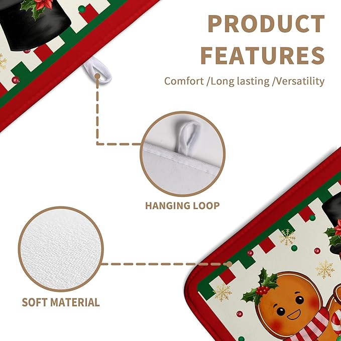 Christmas Gingerbread Man Dish Drying Mat Winter Large Kitchen Mats Dish Drying Pad Xmas Candy Absorbent Dish Dryer Mat for Kitchen Countertops Microfiber Drainer Pad Dish Drying Mats (18x24 in)