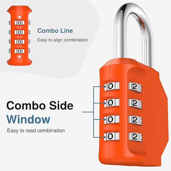 Puroma Combination Lock 4 Digit Waterproof Locker Locks Secure Outdoor Padlock for Gym Lockers, Toolboxes, Gates, Fences, Storage, Sports Locker, Cabinets (Orange)