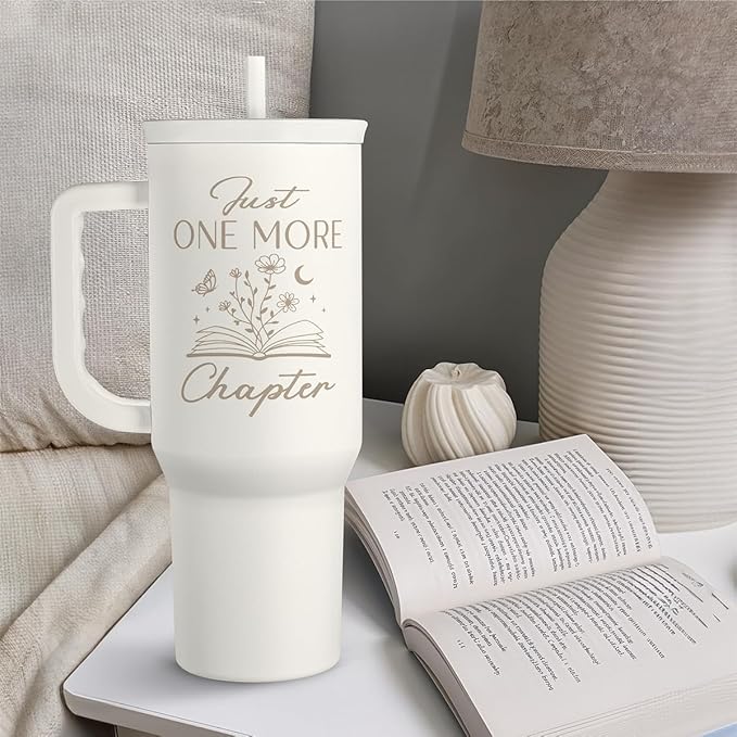 Book Lover Gifts for Women, Just One More Chapter Tumbler with Handle, Stainless Steel Insulated Coffee Travel Mug Cup, Gifts for Women Girls Bookworm on Christmas Birthday, 40oz