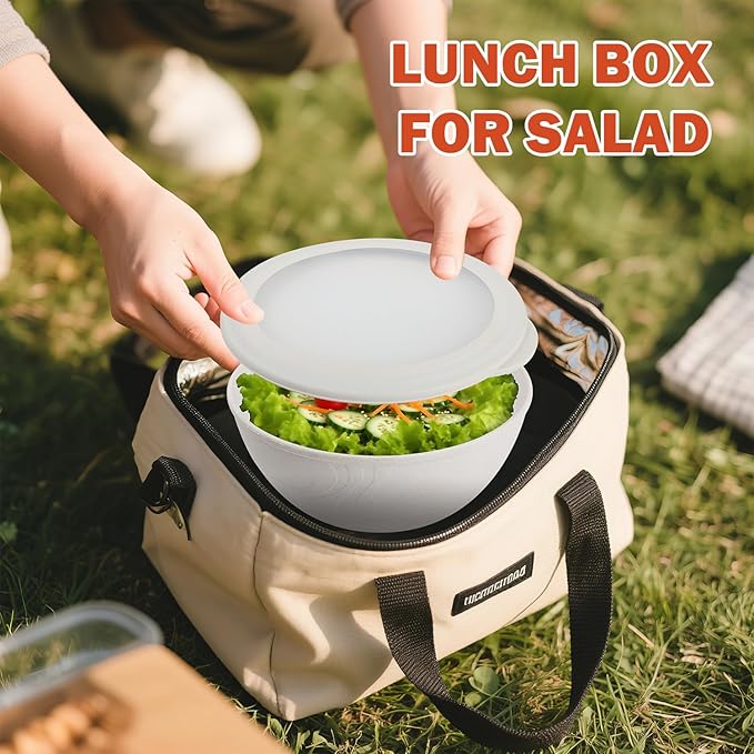 Wrova alternative plastic bowl set with lids,unbreakable wheat straw bowls 40oz suitable for indoors and outdoors,overnight foods container with cover. White