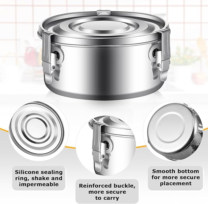 Zopeal 6 Pcs Stainless Steel Food Storage Containers with Lid Bento Lunch Boxes Reusable Metal Flat Canisters for Camping Trips Picnic Snacks Soups Salads Leftovers, 3 Sizes (54oz, 74oz, 101oz)