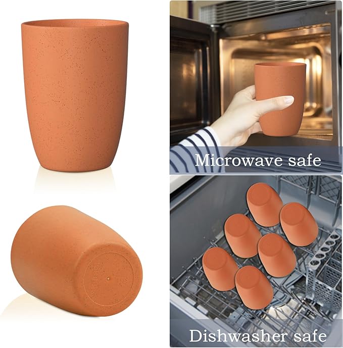 Homienly Plastic Cups Reusable Wheat Straw Cups 8 PCS a Good Alternative Plastic Water Glasses Unbreakable Drinking Cup Reusable Dishwasher Safe Microwave Safe Cups with Orange Color (20 OZ)