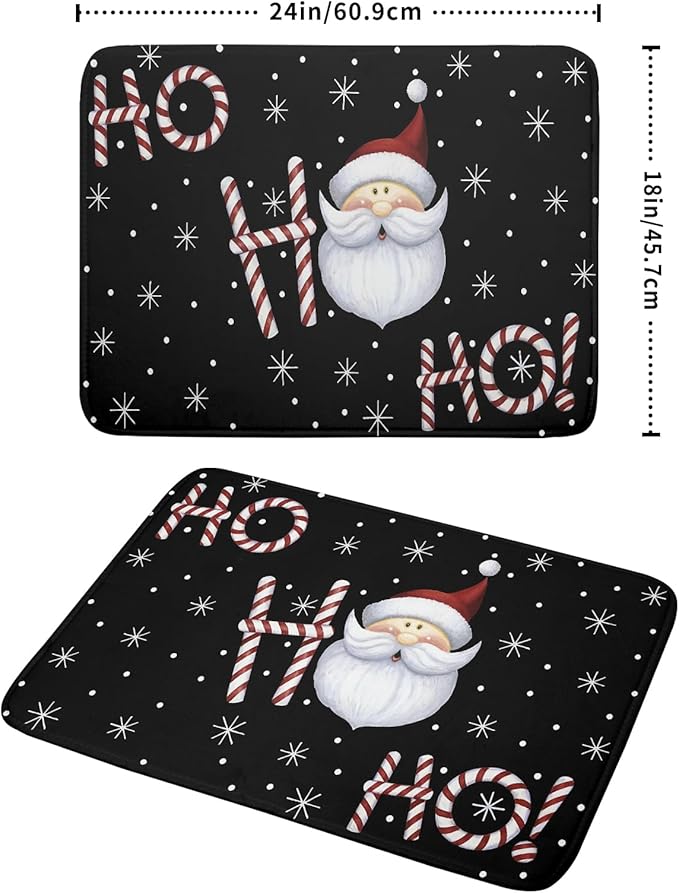 Christmas Santa Laugh Dish Drying Mat Winter Snowflakes Black Dish Drainer Mats Xmas Candy Cane Stick Sweet Dish Dry Pad for Kitchen Countertop Coffee Bar 18x24 inch Large