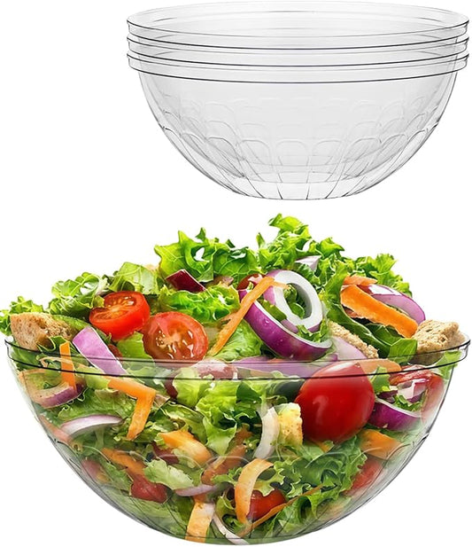 BESTVIP 4 Pack 150 Ounce Clear Plastic Serving Bowls, Disposable 11.6" Party Bowls for Chips/Salad/Candy/Snacks, Stackable Buffet Containers for Christmas, Holiday, Weddings, Showers/Events, Reusable