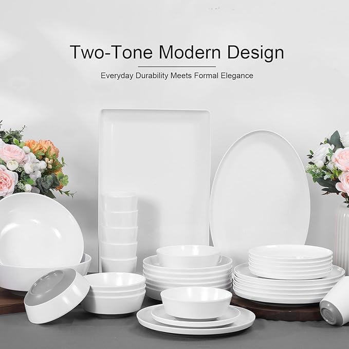 Webbylee ‌16" Melamine Oval Platter Set of 2 - Lightweight Durable Serving Tray for Party, Catering & Home | Dishwasher Safe, Fits Turkey/Charcuterie-White & Grey