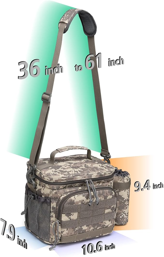 TACTICISM Tactical Lunch Box for Men, 12L MOLLE Lunch Bag Adult, Up to 8 Hours Insulated lunchbox, Large Durable Leakproof Cooler with Detachable Water Bottle Pouch, for Work Camping, ACU Camo