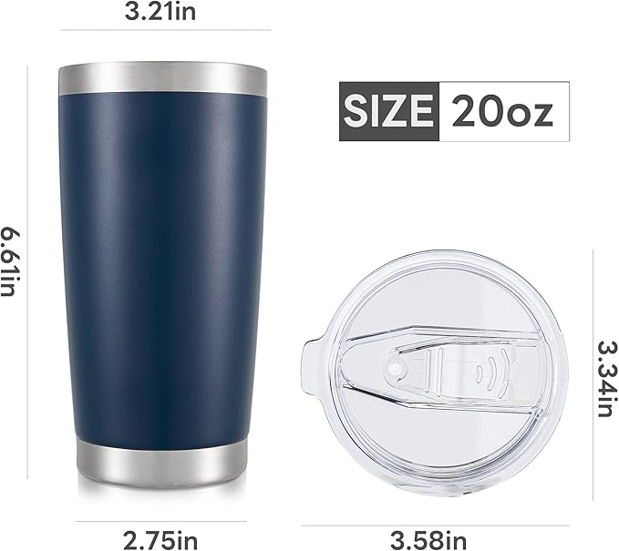 20 oz Tumbler with Lid Stainless Steel Insulated Tumblers Bulk Double Wall Vacuum Cups Powder Coated Travel Mug Keep Drinks Cold and Hot, Navy, 12 Pack
