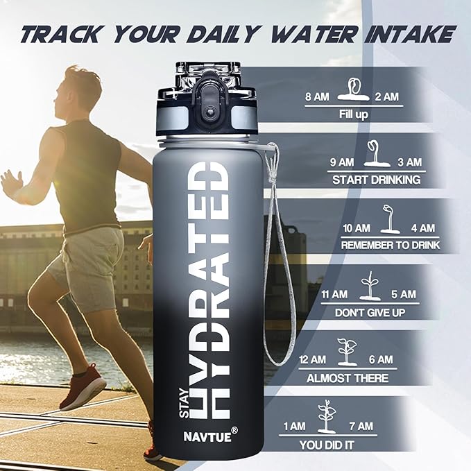 Water Bottle, 16oz Sports Water Bottles with Time Marker Wide Mouth, Motivational and Leakproof Drink Bottle, BPA Free Tritan with Carry Strap for Gym Fitness Outdoor(Direct Drink 1 Bottle)