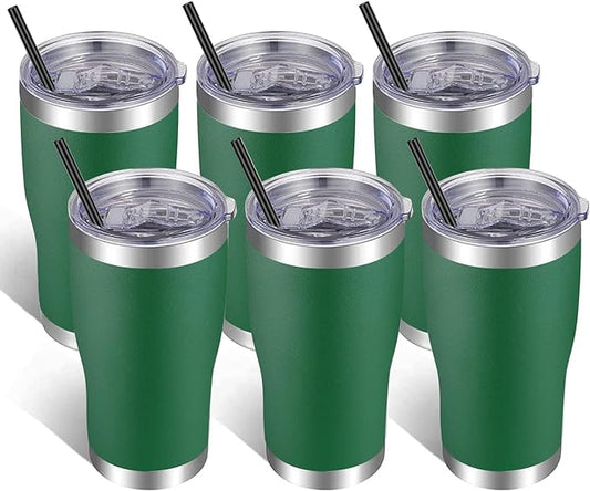 VEGOND 20oz Tumbler Stainless Steel Tumbler Cup with Lid And Straw Vacuum Insulated Double Wall Travel Coffee Mug(dark green package 6)
