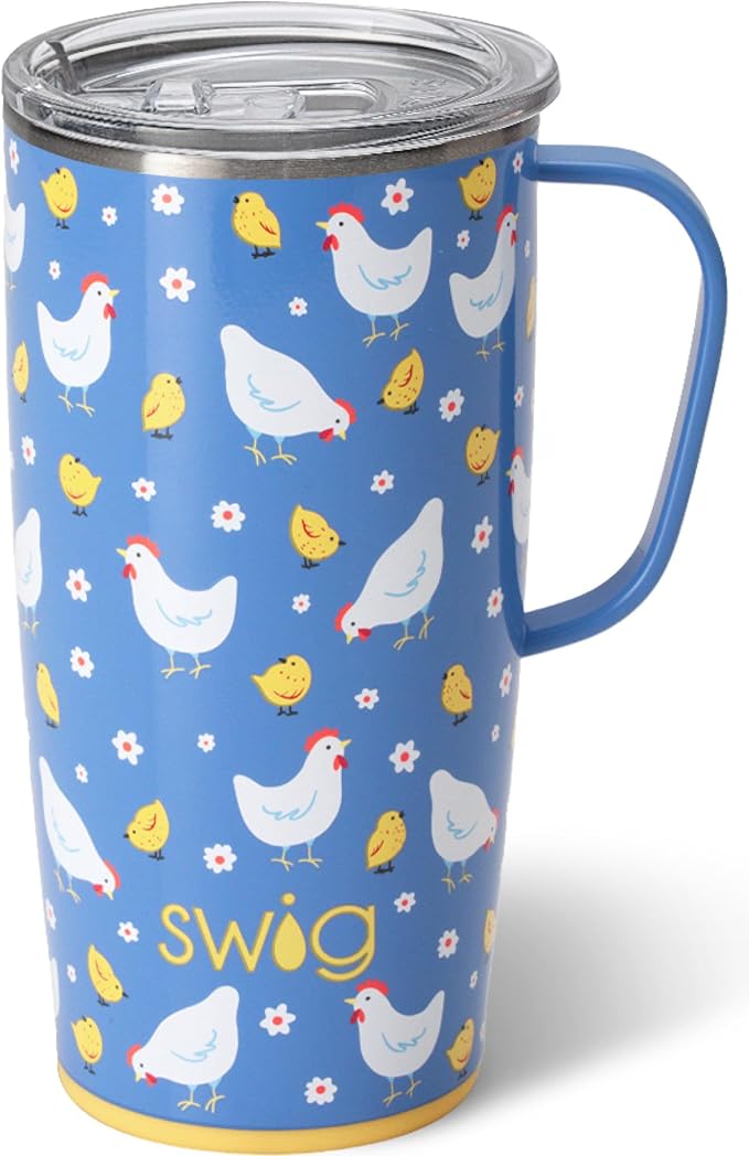 Swig Life 22oz Travel Mug, Insulated Tumbler with Handle and Lid, Cup Holder Friendly, Dishwasher Safe, Stainless Steel, Travel Coffee Cup, Insulated Mug with Lid (Chicks Dig It)