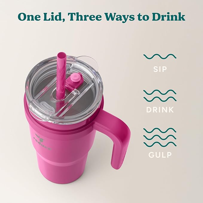 REDUCE 24 oz Stainless Steel Tumbler with Handle - Dual-Wall Vacuum Insulated Travel Mug, Sweat-Proof Lid & Reusable Straw - Keeps Drinks Cold for 24 Hrs, Fits Cupholders, Dishwasher Safe - Sangria