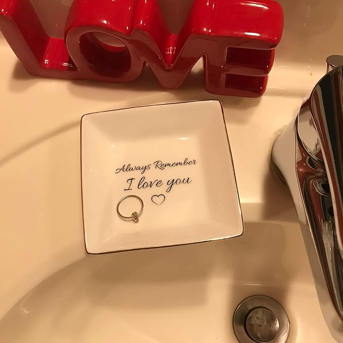 Simply Charmed Jewelry Dish or Trinket Dish - White, Ceramic, Always Remember I Love You, Jewelry Holder for Women, Mother's Day or Valentine's Day Gift