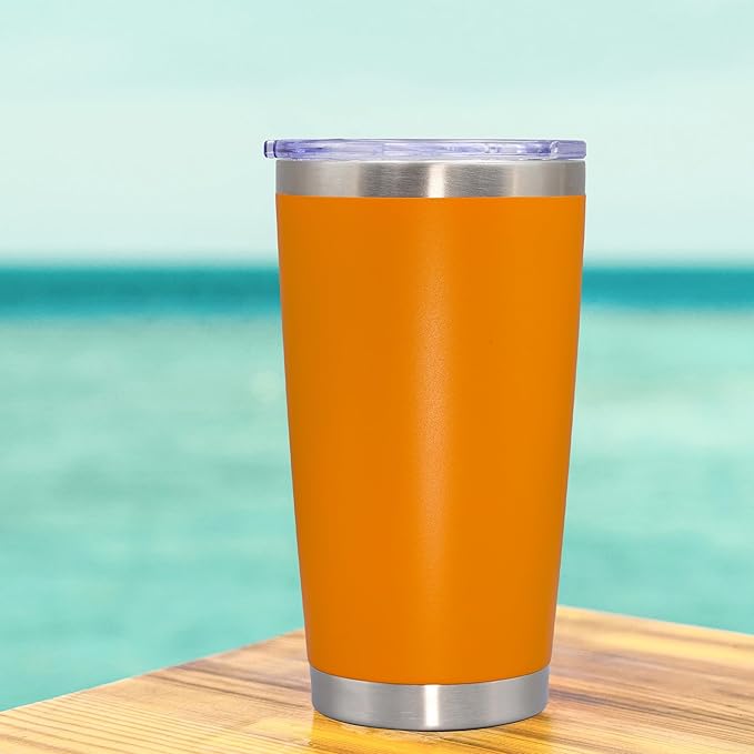 20 oz Tumbler Coffee Tavel Tumblers Bulk with Lid Stainless Steel Double Wall Vacuum Insulated Mug Powder Coated Cups fit Car Cupholder for Hot and Cold - Orange, 8Pack