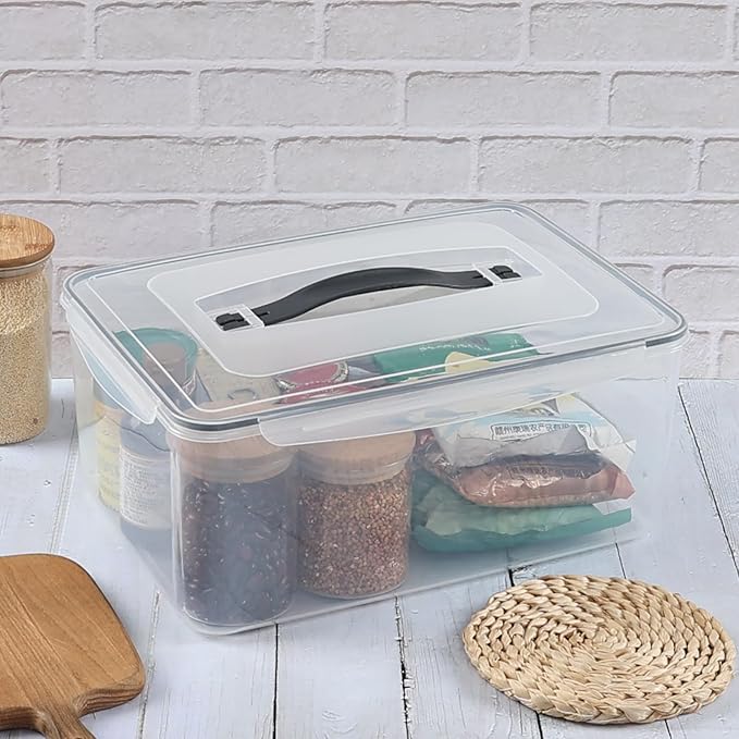 4-Pack Sealed Food Storage Containers with Lid, Clear Airtight Plastic Storage Boxes Bin with Handle