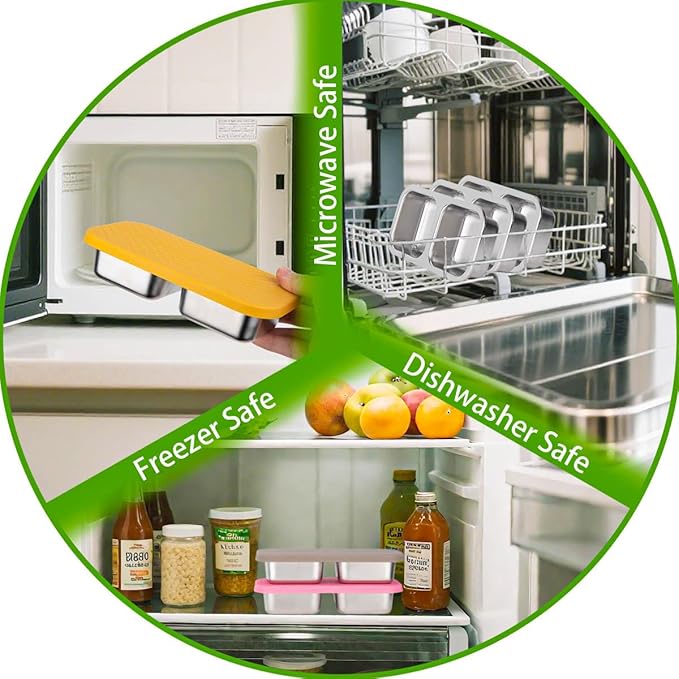 3 Pack Stainless Steel Snack Containers, 2 Compartment Snack Containers with Lids, Reusable Food Storage Containers with Lids for Travel, Outdoor, Camping