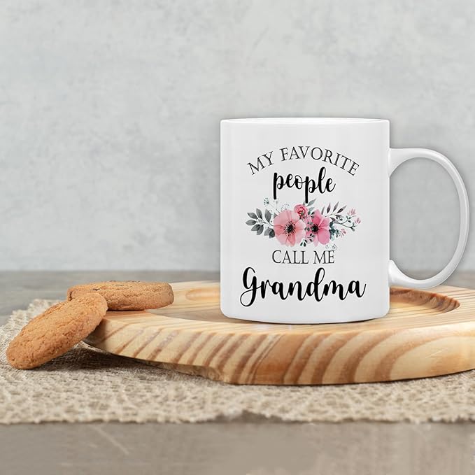 QASHWEY Grandma Coffee Mug, Grandma Gifts, GrandmaGifts from Grandkids, GrandmaCoffee Mugs Tea Cup Gifts for GrandmaGrandmother, My Favorite People Call Me GrandmaCoffee Cups Ceramic 11oz