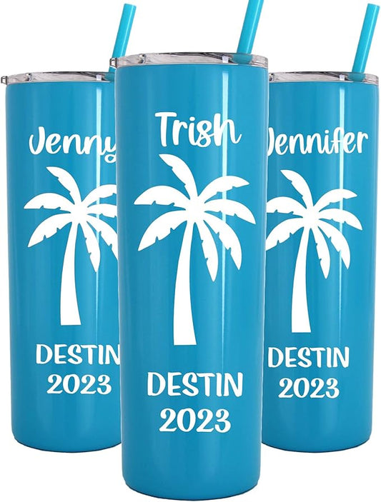 AVITO Personalized Palm Tree Tumbler - 20 oz Aqua Blue Tumbler - Includes Straw and Lid with Straw Opening - Vacuum Insulated - Stainless Steel