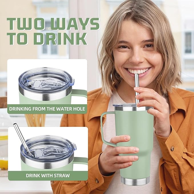 20 oz Tumbler with Handle Stainless Steel Insulated Coffee Mug Tumbler with Lid and Straw Double Wall Vacuum Insulated Coffee Mug Leak Proof Travel Mug Tumbler for Hot and Cold Drink (Mix Color-3)