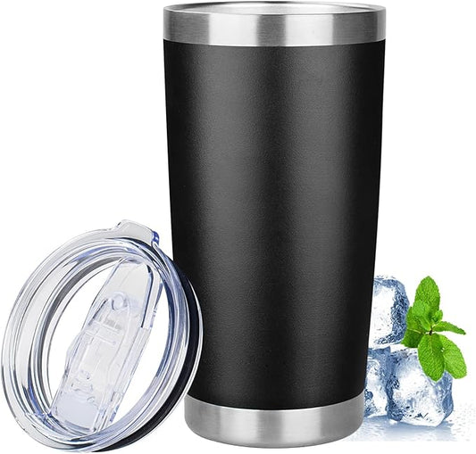20oz Tumbler with Lid Stainless Steel Insulated Tumblers Travel Coffee Tumbler Bulk Double Wall Vacuum Insulated Water Cup Christmas Gifts for Women Men Her Him Home Office (Black, 1pack)