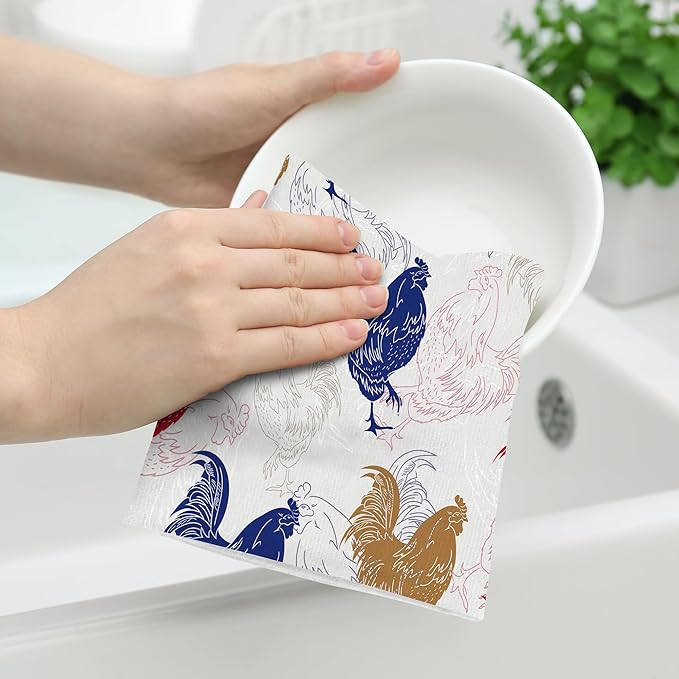 Rooster Chicken Kitchen Towel Set of 2 Soft Absorbent Decorative Hand Towels Farmhouse Kitchen Decor Tea Towels Farmhouse Dish Towels for Kitchen Drying Bathroom Holiday Home Decor 16"x24"