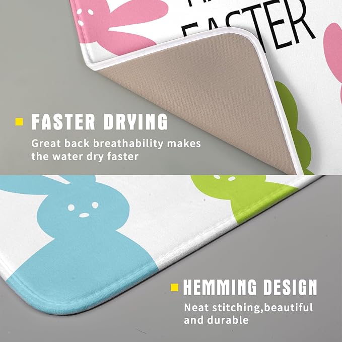 Spring Easter Dish Drying Mats for Kitchen Counter 16×18 Inch Cute Bunny Rabbit Small Microfiber Drying Mat Kitchen Accessories Dish Rack Mat Drainer Pad Washable Absorbent