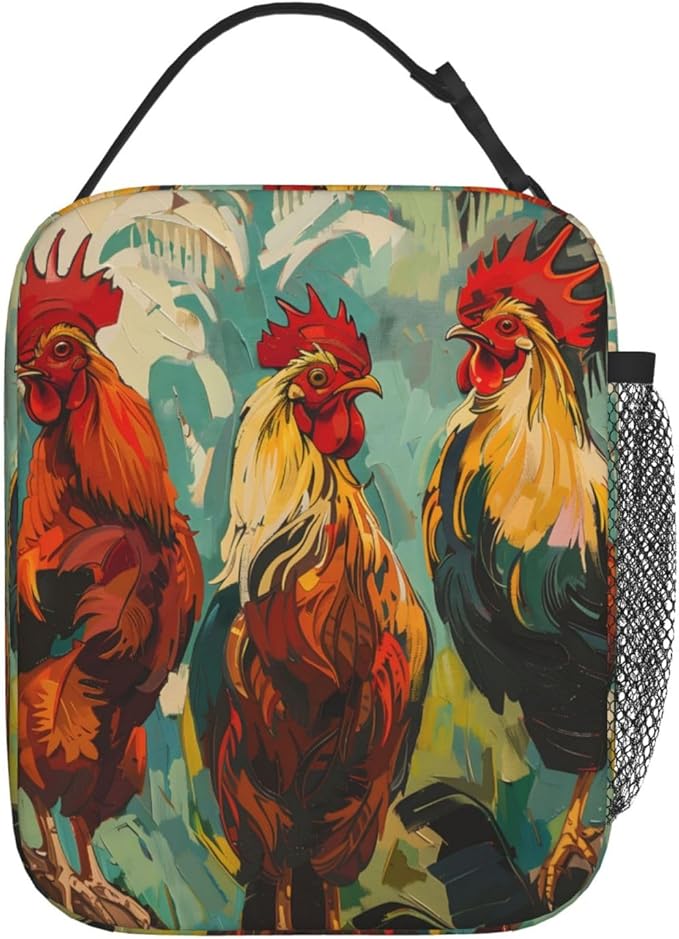 Vintage Rooster Lunch Box,Insulated Lunchbox,Colorful Farm Animal Design Bags,Reusable Cooler Lunchbag for Picnic,Travel,Office,Camping,Ideal Gifts for Adults,Women,Men