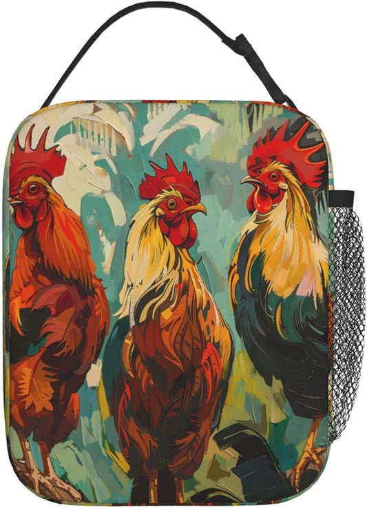 Vintage Rooster Lunch Box,Insulated Lunchbox,Colorful Farm Animal Design Bags,Reusable Cooler Lunchbag for Picnic,Travel,Office,Camping,Ideal Gifts for Adults,Women,Men