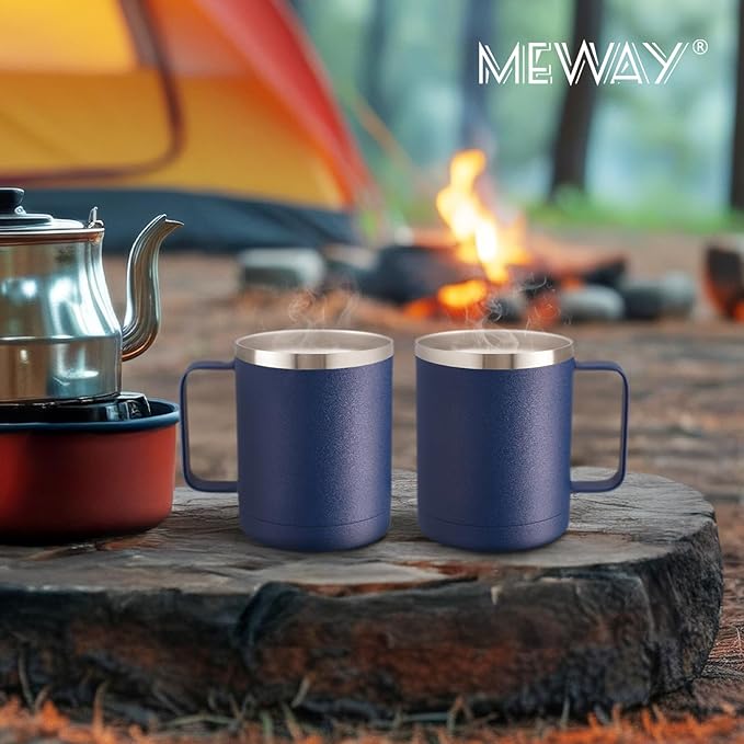 MEWAY 12oz Coffee Mug With Handle 8 Pack Bulk,Stainless Steel Insulated Travel Tumblers With Sliding Lid,Double Wall Vacuum Camping Cup for Hot & Cold Drinks Tea (Navy, 8)