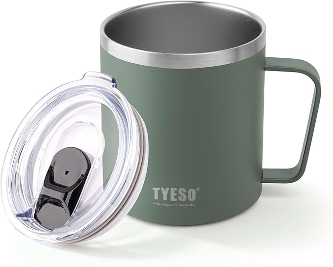 14 Oz Stainless Steel Insulated Mug with Handle & Slider Lid – Double Wall Thermal Coffee Cup – Dishwasher Safe Mug Keeps Drinks Hot & Cold – For Home, Office, Travel