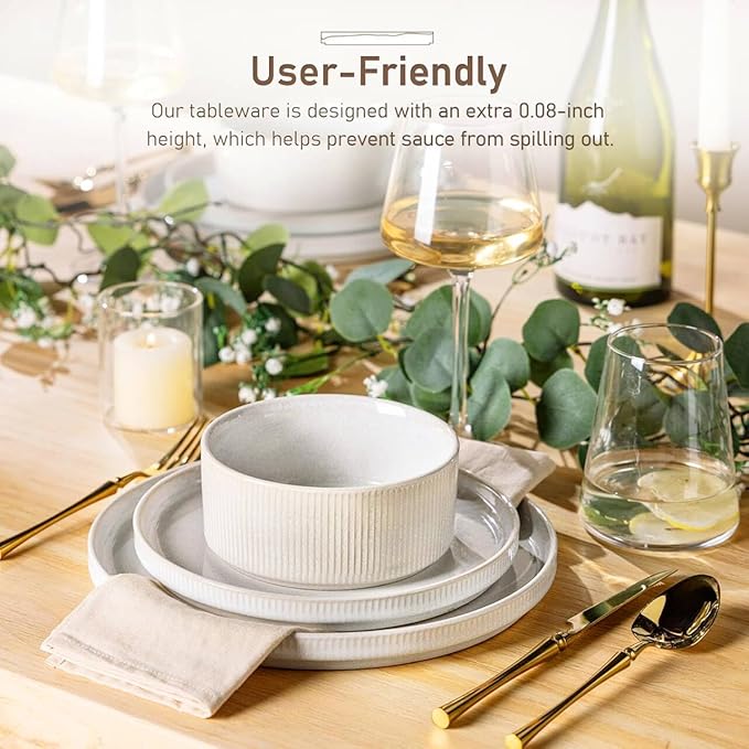 GBHOME Stoneware Dinnerware Sets for 4, Round Reactive Glaze Ceramic Plates and Bowls Set, Highly Scratch Resistant | Dishwasher & Microwave Safe ，Service for 4(12Pcs)