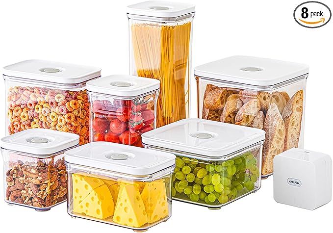 VAKUEN Premium Airtight Food Storage Containers Mega 8P/Set. Total 46.11cup, 7pcs Container and Vacuum Sealer. Smart One-Click Seal Lid, Patented Double Silicone Lining, 100% Leak Proof, BPA-FREE