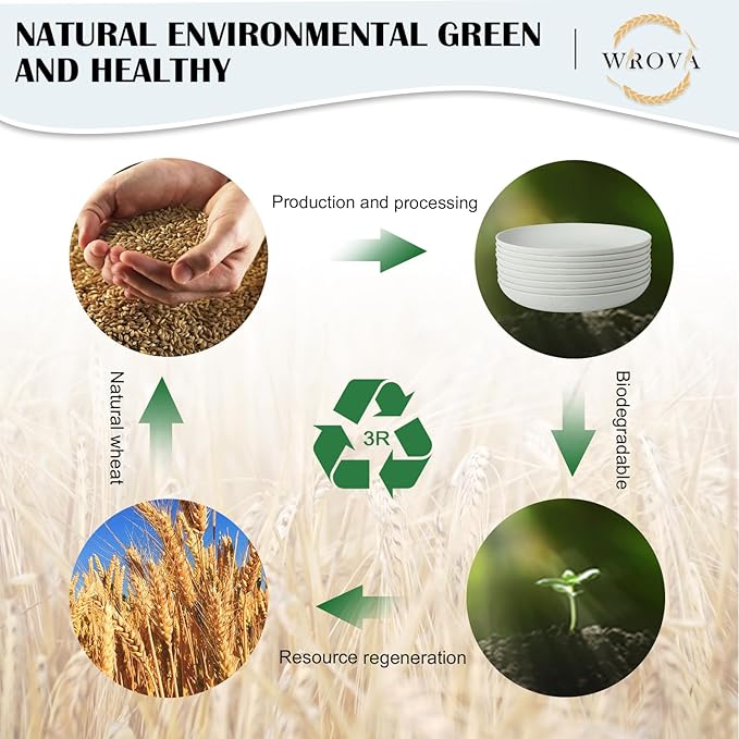 Wrova Wheat Straw Plates - 9 Inch Unbreakable Dinner Plates Set of 8 - Dishwasher & Microwave Safe Plastic Plates Reusable for kitchen and camping (light grey)