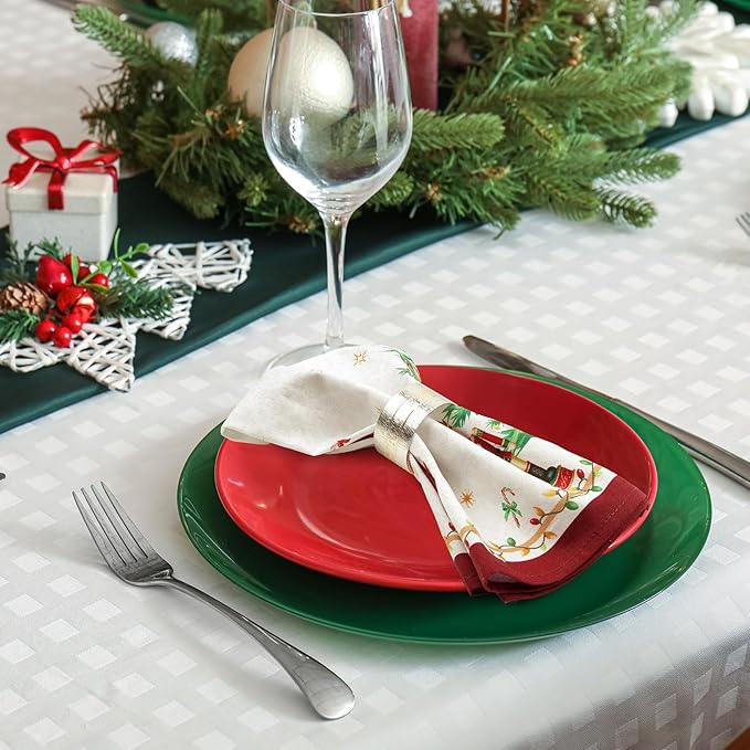 Christmas Pine Tree Napkins, 18×18 Inch Embroidered Cotton Napkins Set of 12, Washable Cotton Soft Absorbent Square Table Top Decoration for Dining Kitchen Party Wedding