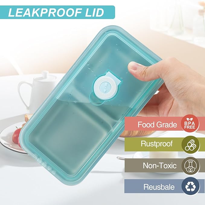 Stainless Steel Reusable Snack Containers with Lids, Grab and Go Double Compartments Snackle Box Containers, Small Sauce Condiment Containers for Travel,School,Camping, Dishwasher Safe, 2 Pack, 15.2oz