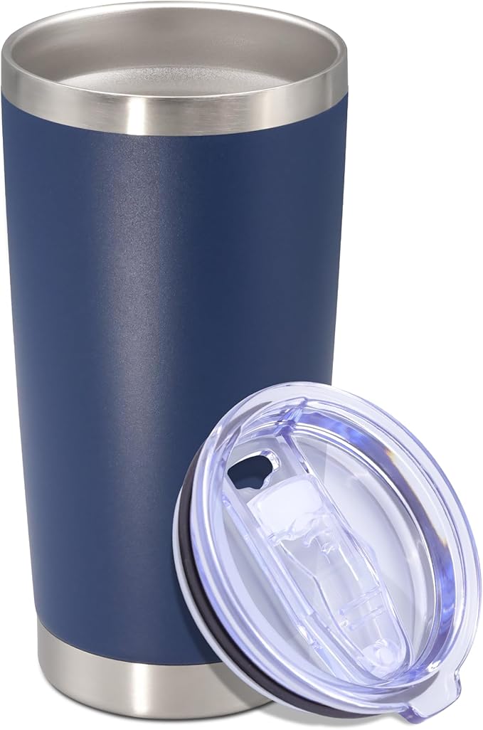 20 oz Tumbler with lid Double Wall Vacuum Insulated Tumblers Stainless Steel Coffee Mug Travel Coffee Tumbler Powder Coated Tumbler Cup Keep Hot&Cold - (Navy 1 Pack)
