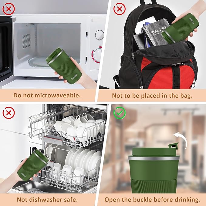 KETIEE Travel Coffee Mug 12oz: Vacuum Insulated Coffee Cup with Leakproof Lid, Coffee Tumbler, Reusable Coffee Cups, Double Wall Stainless Steel Coffee Mug to Go for Hot/Ice Coffee Tea (Army Green)