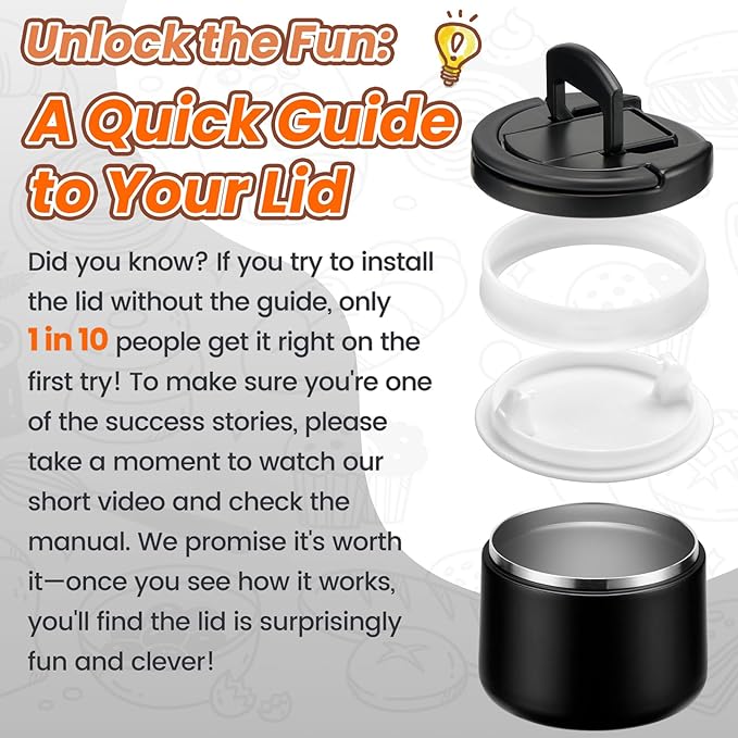 Soup Thermo for Hot Food 14oz Lunch Containers with Buckle Lid Wide Mouth Hot Food Jar Vacuum Insulated Stainless Steel Bento Box Leakproof with Spoon(Black)