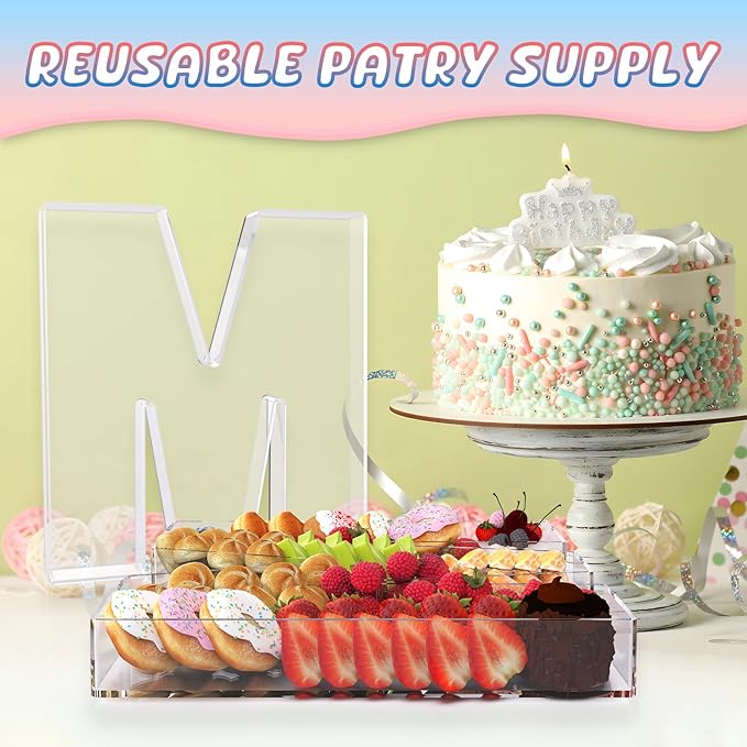11" Acrylic Letter Charcuterie Box, Reusable Fillable Alphabet Number Shaped Form Tray for Birthday Anniversaries, Party Decorative Serving Plates Display Candy Cake (M)